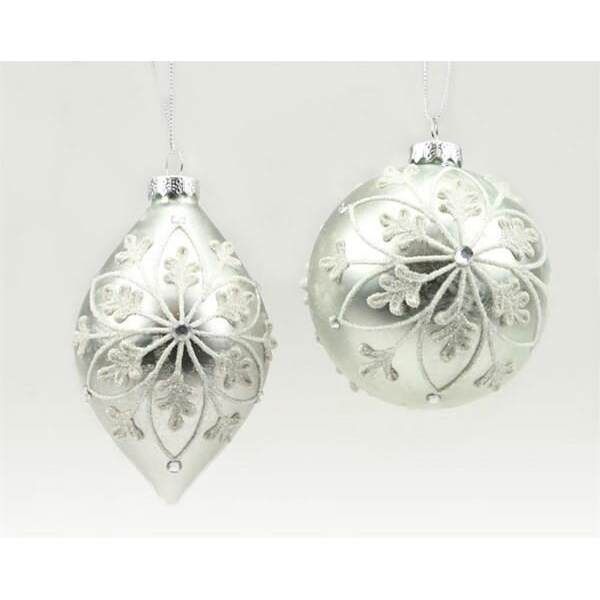 Item 171039 Glass Ball/Finial Silver White Ornament