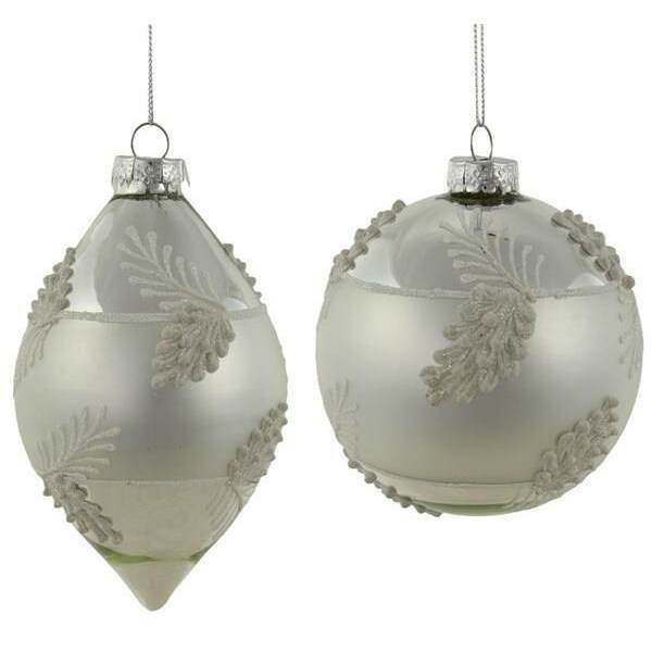 Item 171045 Silver And White Glass Ball/Finial Ornament