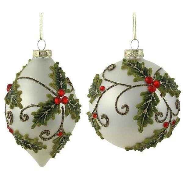 Item 171051 White Green And Red Glass Ball/Finial Ornament