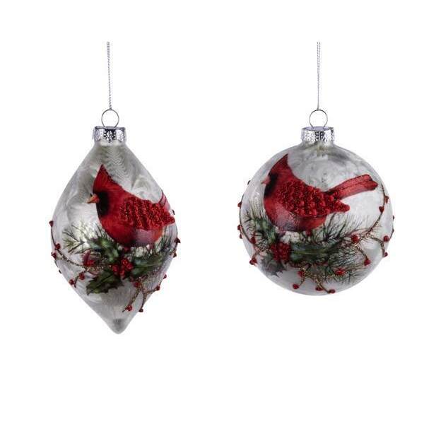 Item 171737 Glass Cardinal On Branch Ball/Finial Ornament