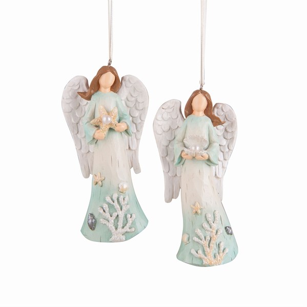 Item 177375 Aqua/White Seashore Angel Ornament