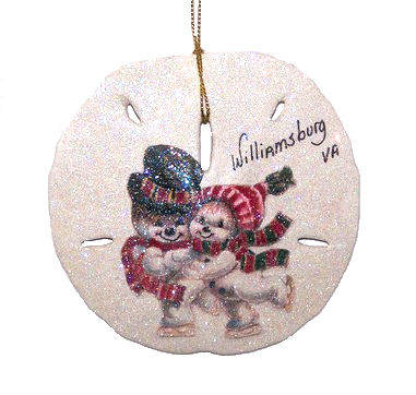 Item 185092 Snowman Couple Sand Dollar Ornament - Williamsburg