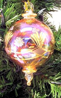 Item 186056 Yellow Etched Ball With Twisted Drop Ornament