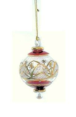Item 186063 Christmas Red Etched Ball With Round Drop Ornament