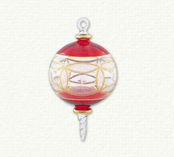 Item 186066 Red/Clear/Gold Ball With Swirl Tip Ornament