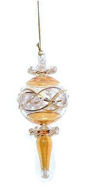 Item 186119 Yellow/Gold Etched Ball With Scepter Drop Ornament