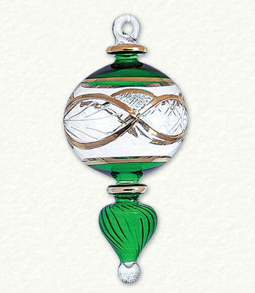 Item 186163 Christmas Green/Gold Etched Scepter Ornament