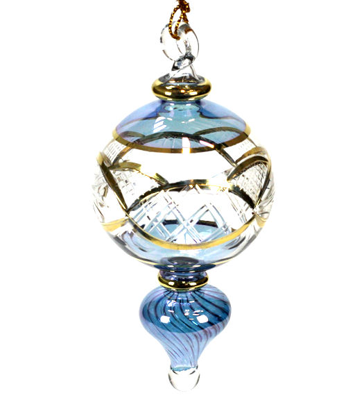 Item 186166 Blue Sm Gold Etched Ornament