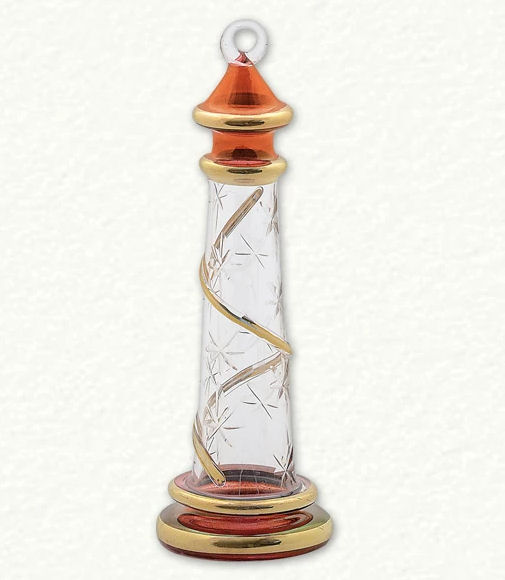 Item 186189 Christmas Red Gold Stiple Lighthouse Ornament