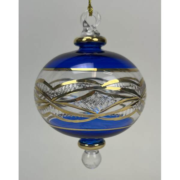 Item 186211 Colbalt Blue Sphere With Gold Etching Ornament