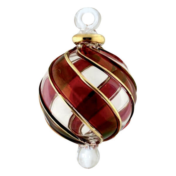 Item 186340 Christmas Red Organic Gold Striped Ball Ornament