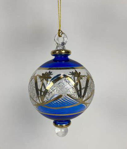 Item 186369 Cobalt Blue Gold Etched Ball Ornament
