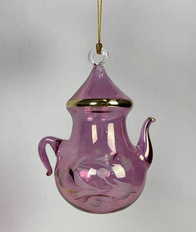 Item 186401 Pink Clear Etch Teapot Ornament