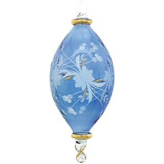 Item 186517 Blue/Clear Etched Marquise Shape Ornament