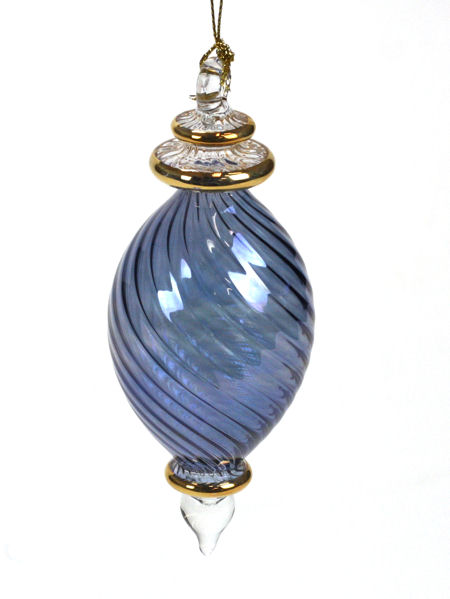 Item 186652 Blue Swirl Finial With Rings Ornament