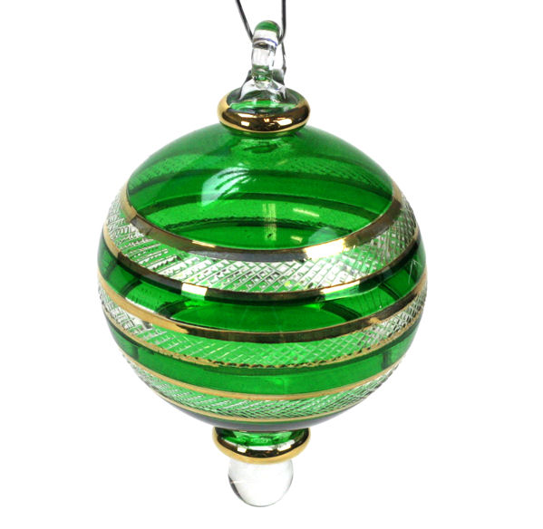 Item 186673 Christmas Green/Gold Striped Ball Ornament