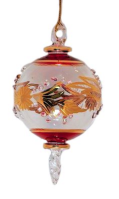 Item 186905 Christmas Red/Gold Etched Ball With Twist Drop Ornament