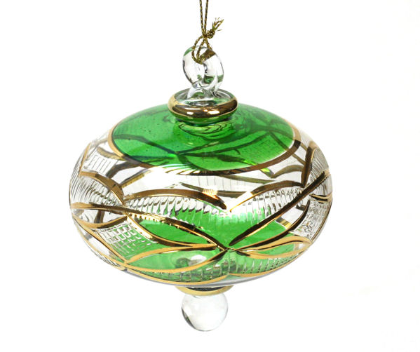 Item 186942 XMAS GREEN/CLEAR/GOLD FLAT ETCHED BALL ORN