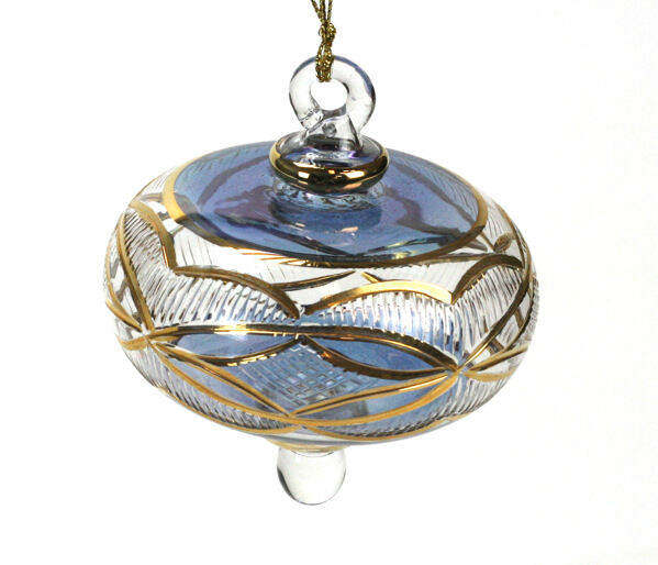 Item 186943 BLUE CLEAR/GOLD FLAT ETCHED BALL ORN