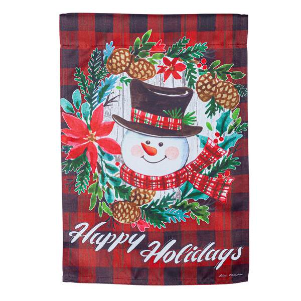 Item 191028 Happy Holiday Snowman Suede Garden Flag