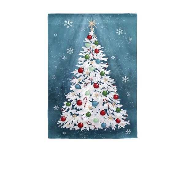 Item 191037 White Christmas Tree Linen Garden Flag