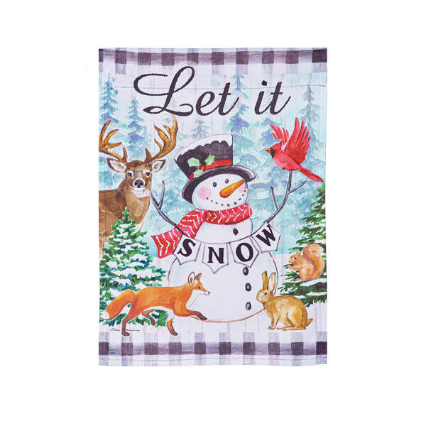 Item 191077 Let It Snow Snowman And Woodlands Suede Garden Flag