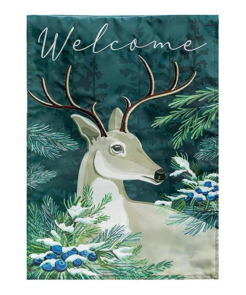 Item 191086 Woodland Deer Welcome Applique Garden Flag