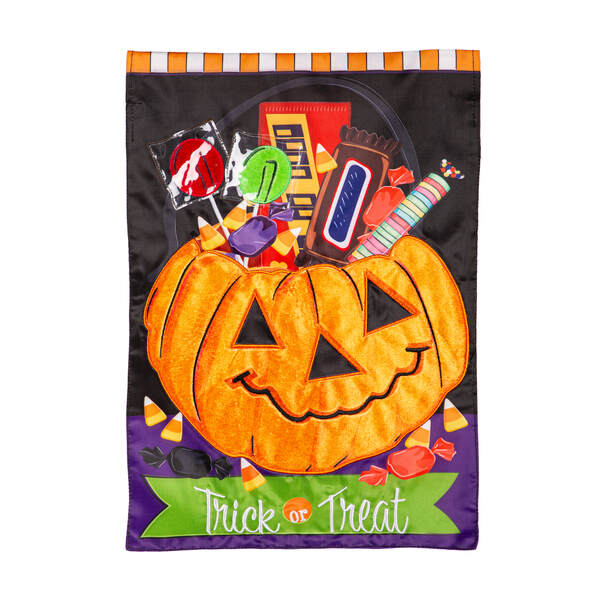 Item 191087 Trick Or Treat Halloween Pumpkin Bucket Applique Garden Flag