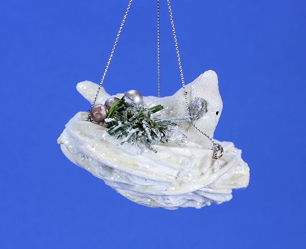 Item 203081 White/Silver Cardinal In Nest Ornament