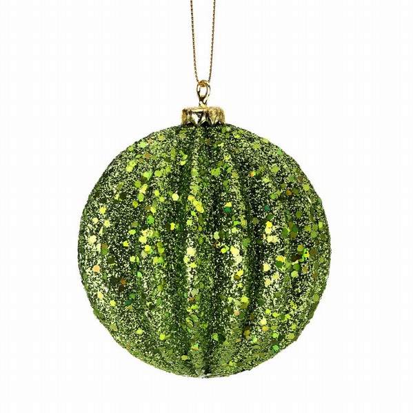 Item 203115 Green Glittered Ridged Ball Ornament