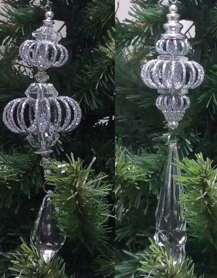 Item 203136 Silver/Clear Glittered Drop Ornament