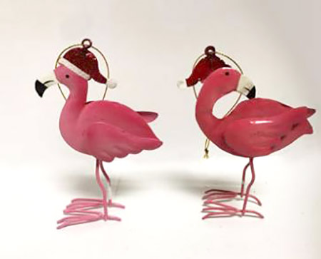 Item 207118 Pink Flamingo With Santa Hat Ornament