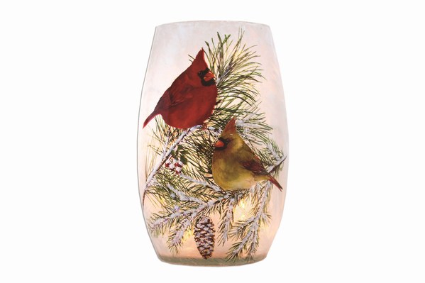 Item 212039 Christmas Cardinals Small Pre-lit Vase