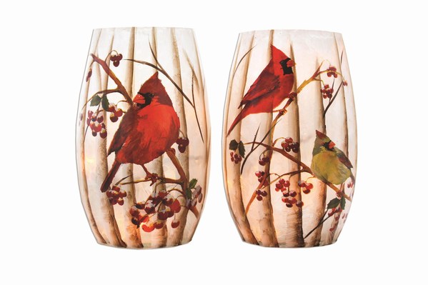 Item 212050 Pre-Lit Small Birch & Cardinals Vase