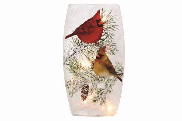 Item 212274 Medium Lighted Christmas Cardinals Vase