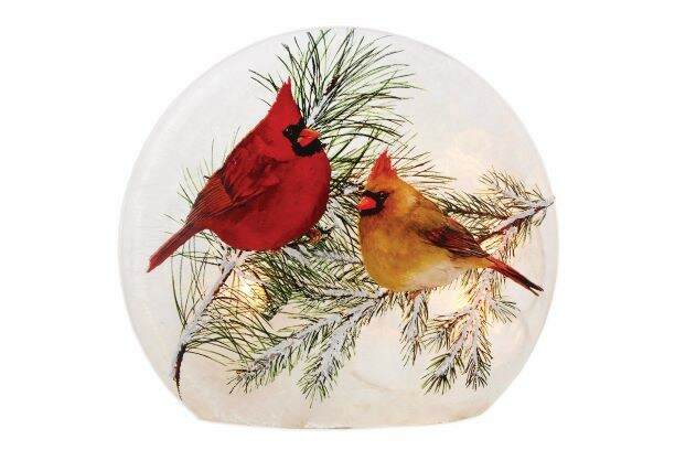 Item 212276 Lighted Plug-In Christmas Cardinals Round Disc Decoration