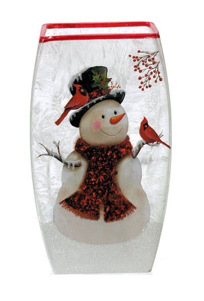 Item 212291 Lighted Medium Snowman With Cardinals Vase