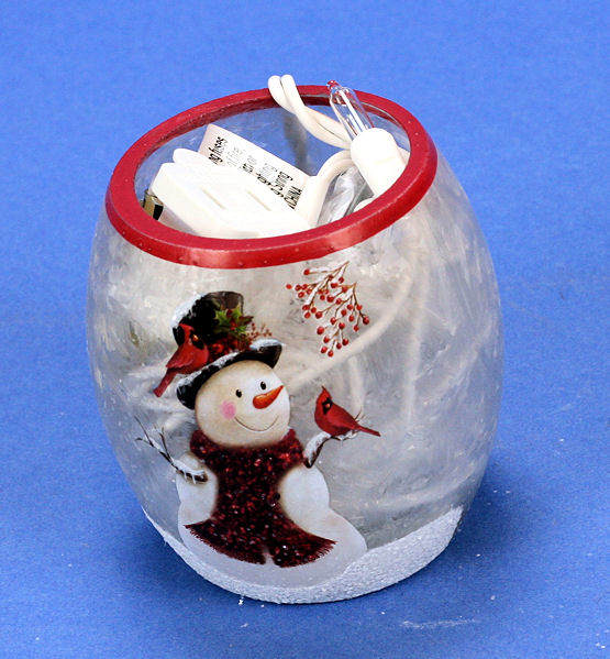 Item 212292 Lighted Snowman With Cardinals Votive