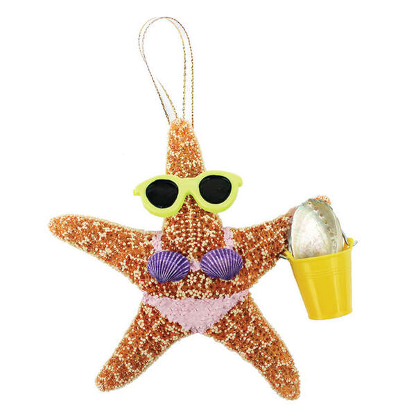 Real Starfish Santa Ornament – Handmade Christmas Sea Shell Decor – 5-6 Inch