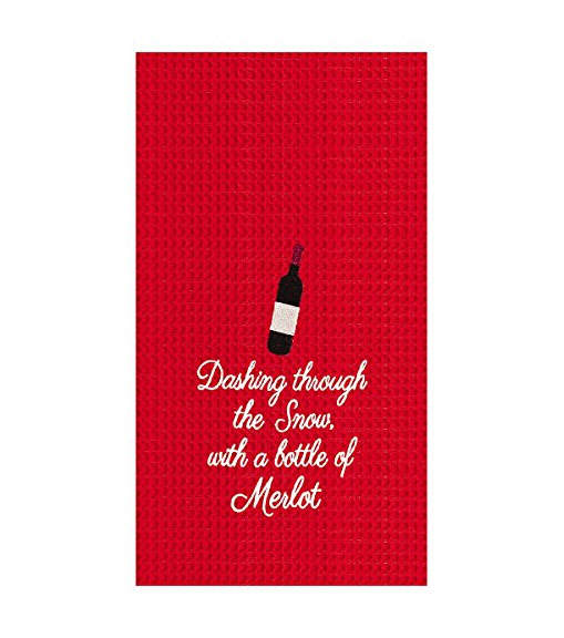 Item 231181 Dashing Through the Snow With A Bottle of Merlot Kitchen Towel
