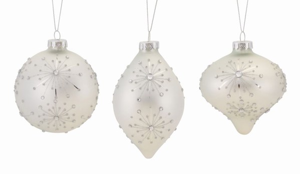Item 245139 White/Silver Snowflake Ball/Finial/Onion Ornament