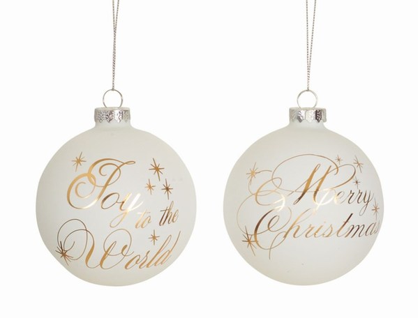 Item 245149 White/Gold Joy To The World/Merry Christmas Ball Ornament