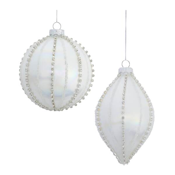 Item 245162 Ball/Finial White Ornament With Bling 