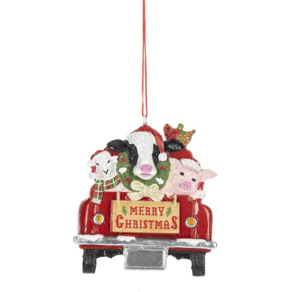 Item 260540 Farm Friends In Truck Ornament