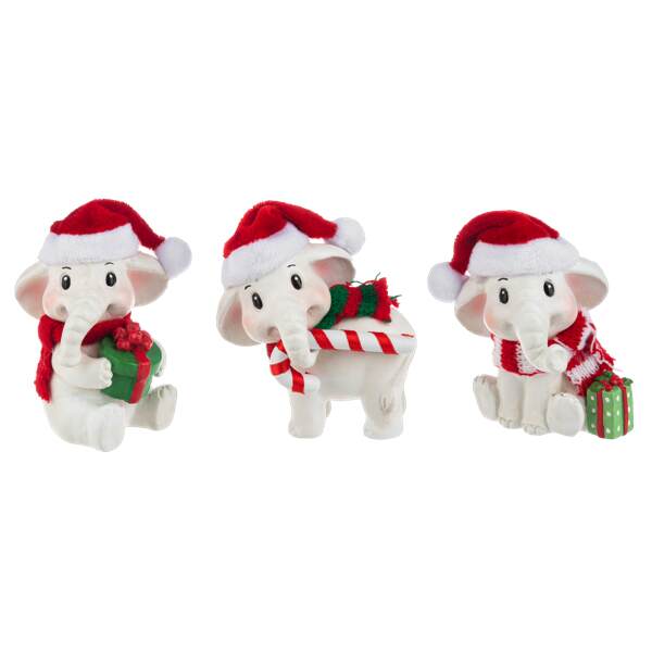 Item 260742 White Elephant Figurine With Santa Hat