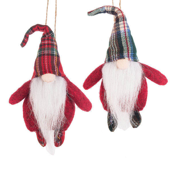 Item 260791 Gnome In Red Coat With Plaid Hat Ornament