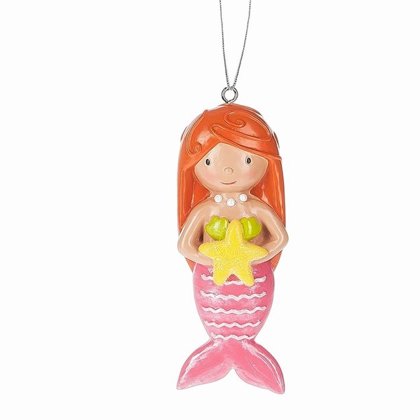 Item 260905 Redhead Mermaid With Pink Tail/Starfish Ornament
