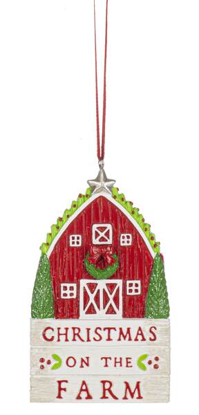 Item 261337 Christmas On The Farm Barn Ornament