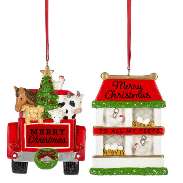 Item 261366 Red Truck/Chicken Coop Ornament