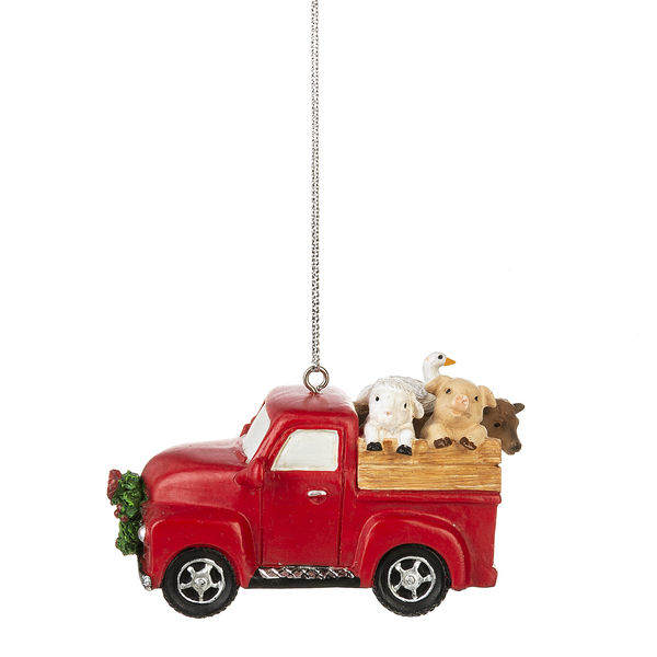 Item 261575 Red Truck With Farm Animals Ornament